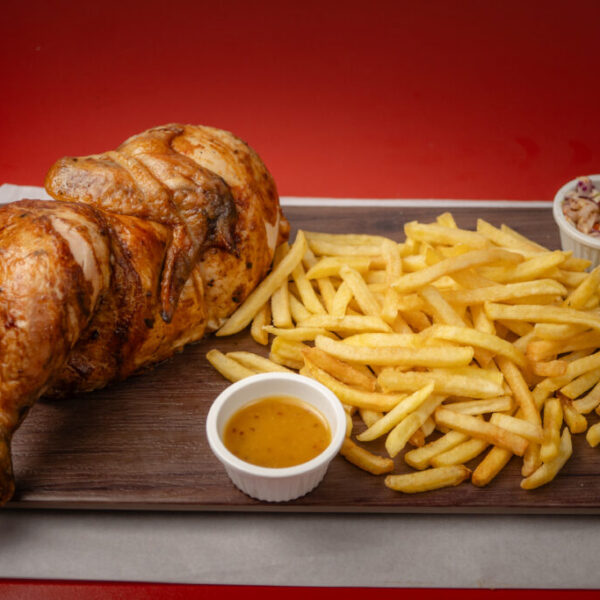 Promo 2: 1 pollo asado a las brasas 1 papas fritas grande 12 empanaditas de queso 10 chicken pop.
